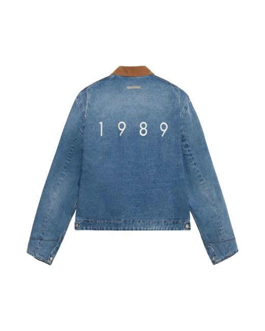 1989 STUDIO Blue Contrast Collar Logo Denim Jacket for men