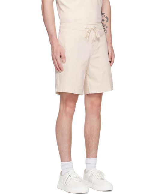 Boss White Logo-Patch Drawstring Cotton Shorts for men