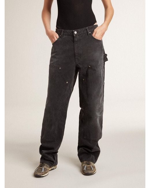 Golden Goose Deluxe Brand Black Distressed Cotton Jeans With Front Patches