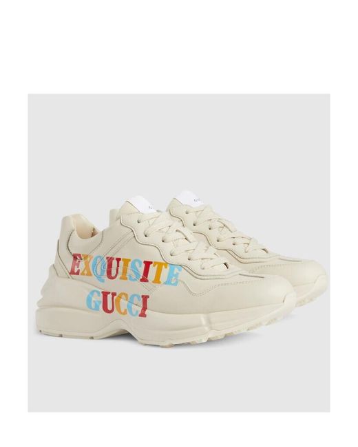 Gucci White Rhyton Exquisite Low-Top Leather Sneakers