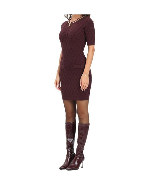 Elisabetta Franchi Red Diamond Pattern Knitted Mini Dress