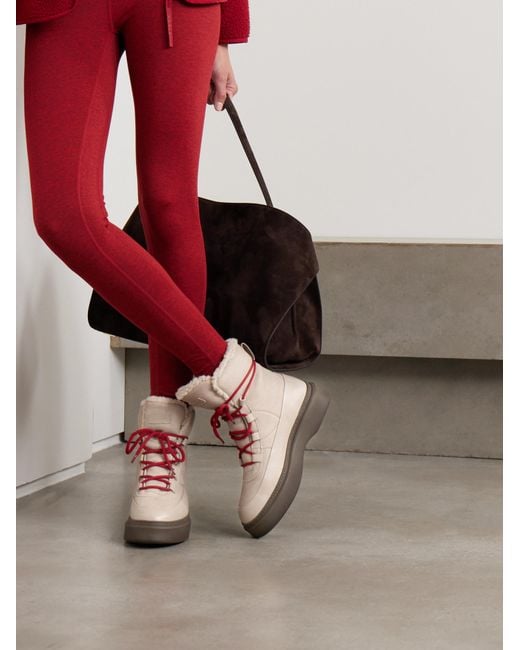 Varley Brown Leather Shearling Lined Lace-Up Platform Ankle Boots