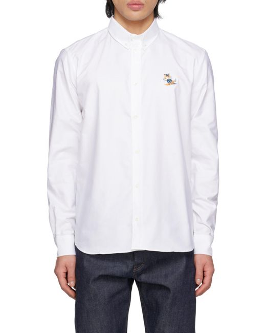 Maison Kitsuné White Fox-Patch Long-Sleeve Shirt for men