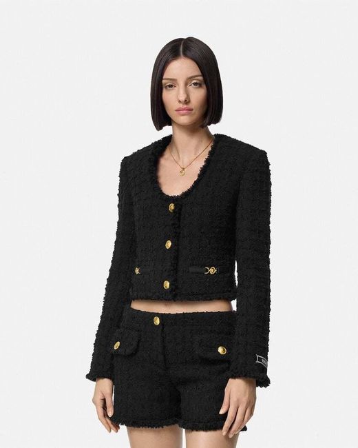 Versace Black Button-Up Cropped Jacket
