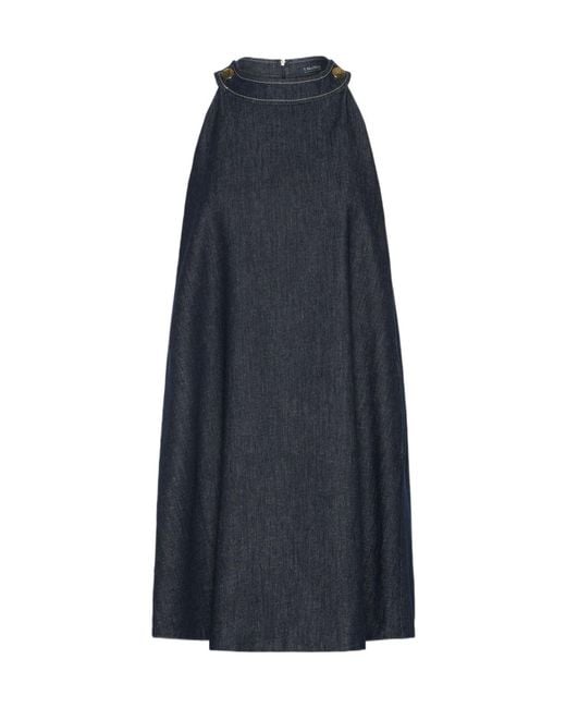Max Mara Blue Short Sleeveless Cotton Denim Dress