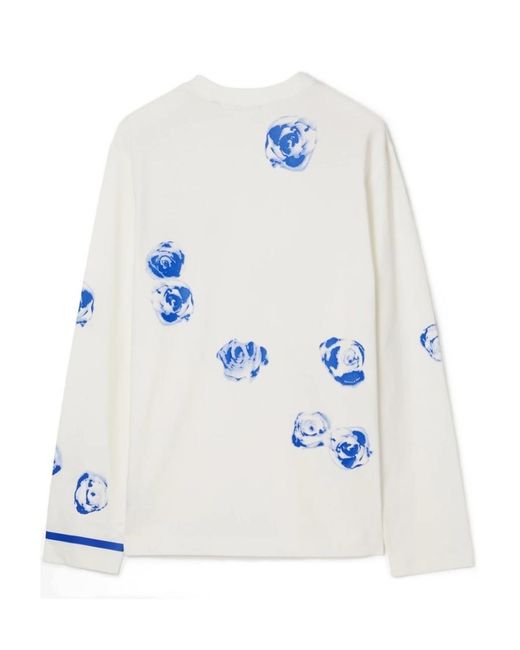 Burberry White Rose-Print Cotton T-Shirt for men
