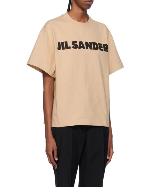 Jil Sander Natural Logo Printed Crewneck T-Shirt