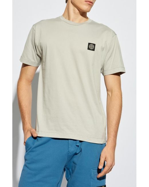 Stone Island White Compass Patch Crewneck T-Shirt for men
