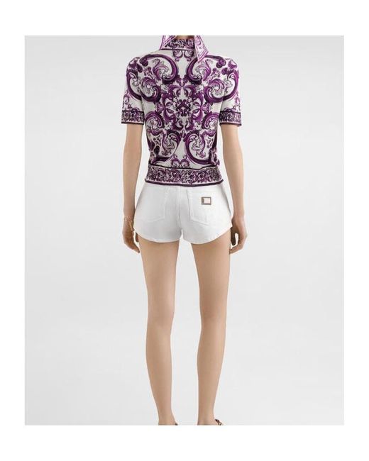 Dolce & Gabbana Purple Silk Majolica Print Polo Shirt