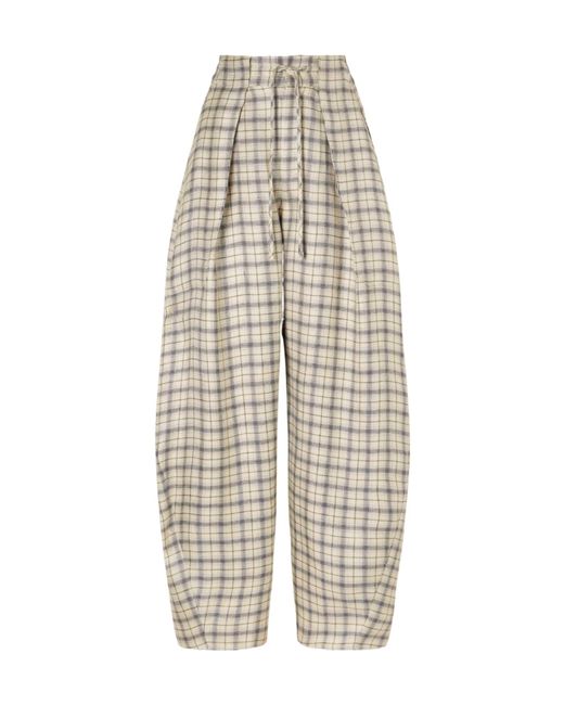 Kallmeyer White Clemence Pleated Plaid Casual Pants