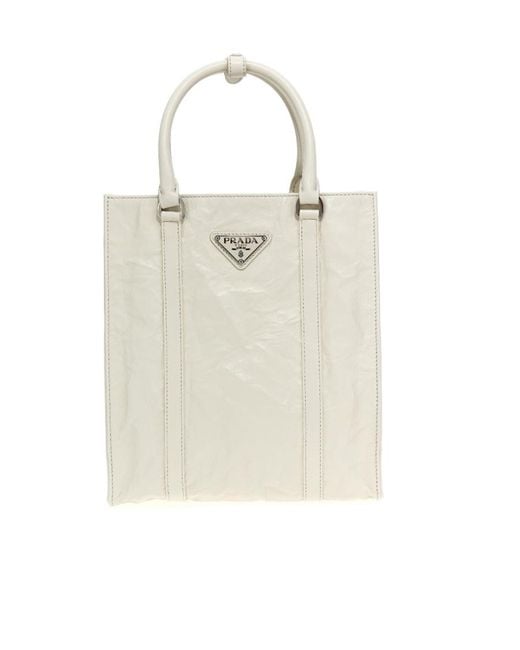 Prada White Antique Nappa Leather Tote Bag