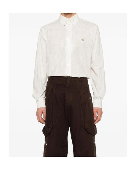 Vivienne Westwood White Orb Embroidered Shirt for men