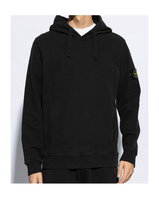 Stone Island Black Compass Patch Drawstring Hoodie for men