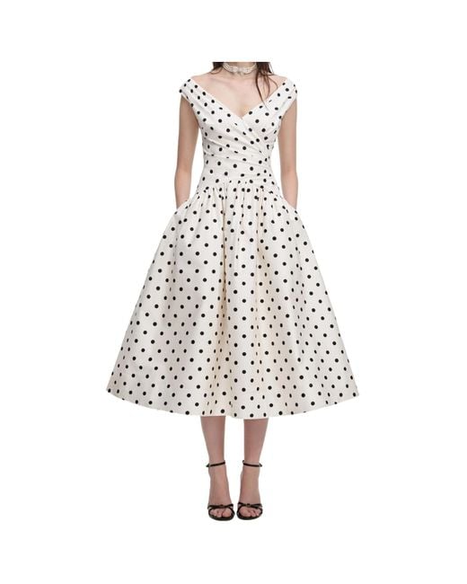 Self-Portrait White Polka Dot Midi Dress