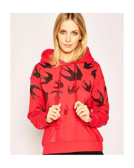 McQ Alexander McQueen Red Swallow Printed Hooded Sweater
