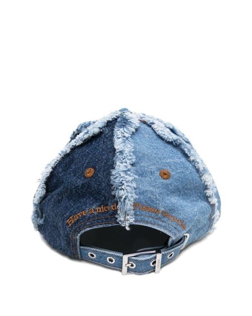 Ganni Blue Frayed Panelled Baseball Cap