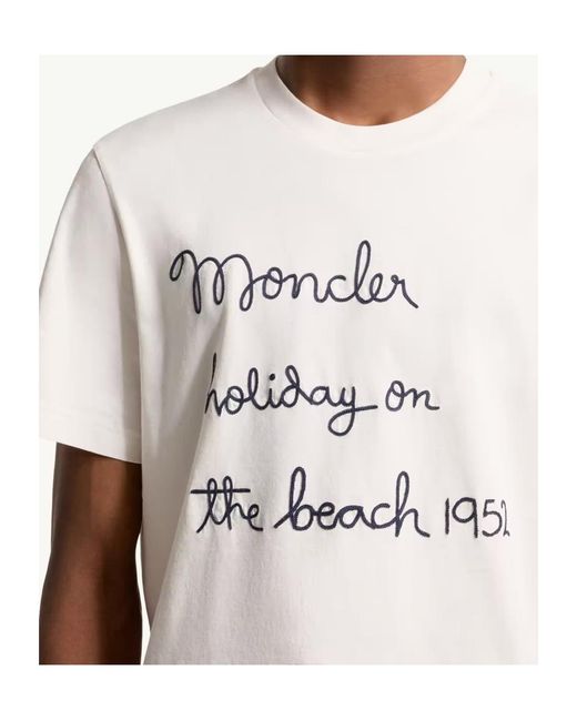 Moncler White Embroidered Cotton T-Shirt for men