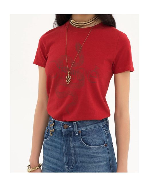 Chloé Red Chloé Snake Printed Crewneck T-Shirt