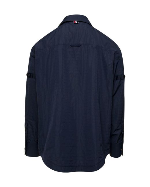 Thom Browne Blue Ripstop Armbands Oversized Shirt Jacket for men