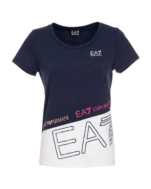 EA7 Blue T-Shirt With Round Neck And Short Sleeves