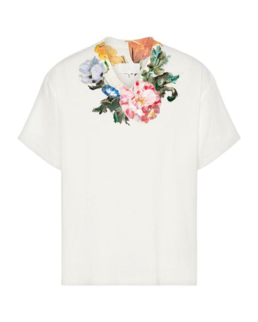 Maison Margiela White Floral Printed V-Neck T-Shirt for men