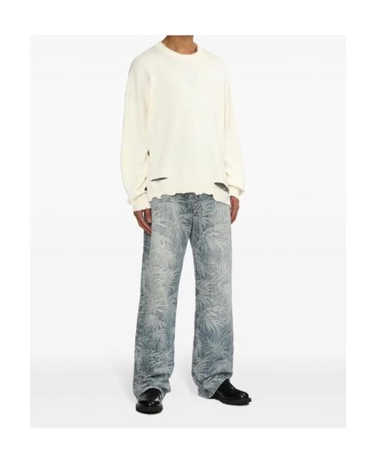 Helmut Lang White Distressed-Effect Ribbed Jumper for men