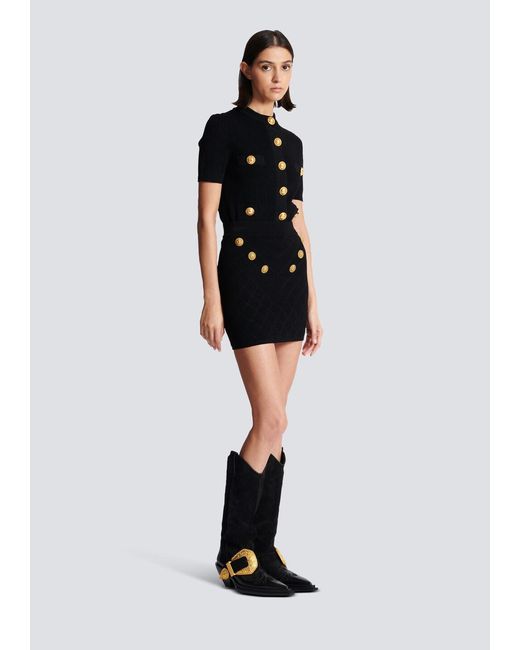 Balmain Black 6-Button Knit Skirt