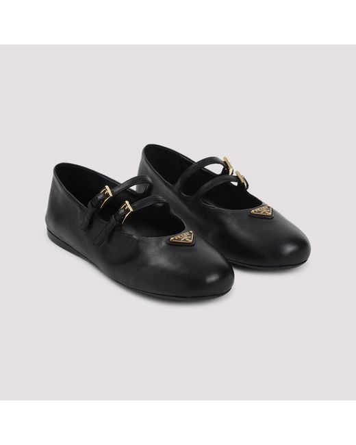 Prada Black Double Strap Ballet Flats