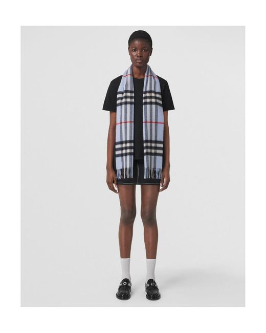 Burberry Blue Vintage Check Fringed Scarf