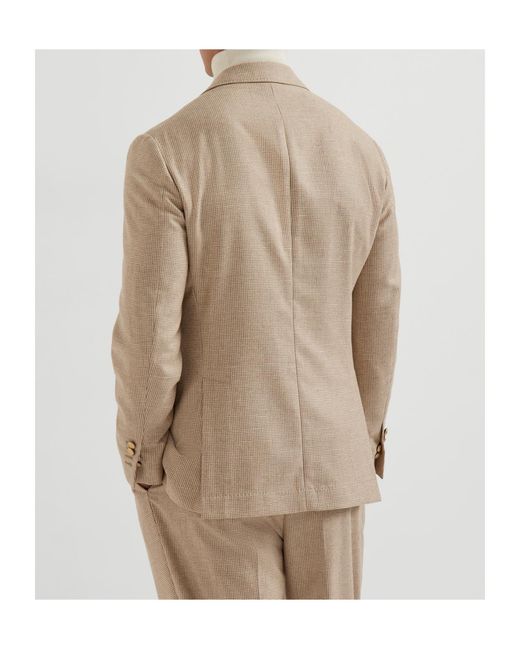 Brunello Cucinelli Natural Double-Breasted Houndstooth Blazer for men