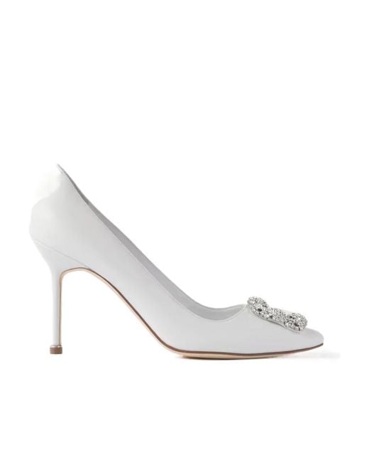 Manolo Blahnik White Hangisi 90 Embellished High Heels