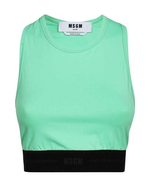 MSGM Green Elastic-Waistband Cropped Tank Top