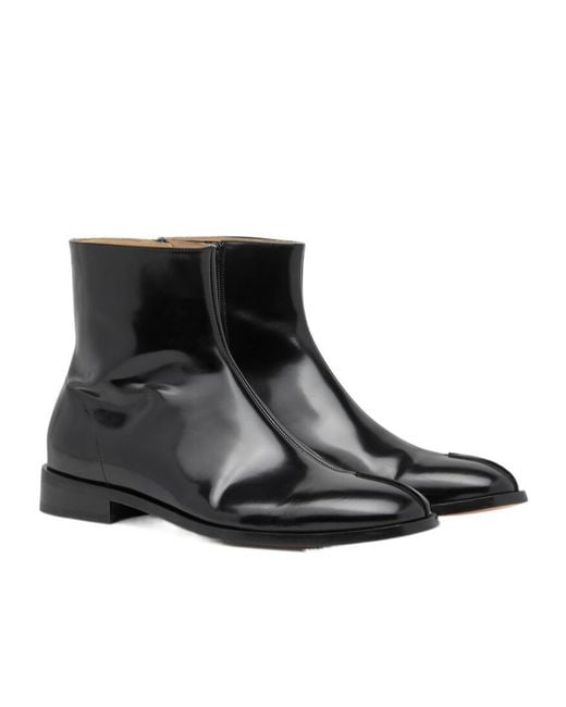 MM6 by Maison Margiela Black Polished Ankle Boots for men