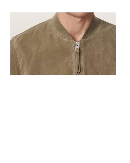 AllSaints Green Long-Sleeved Suede Bomber Jacket for men