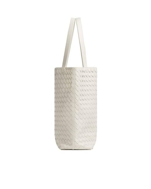 Bottega Veneta White Small Intrecciato North-South Tote