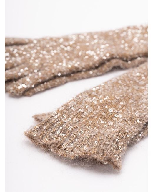Brunello Cucinelli White Sequin-Embellished Long Gloves