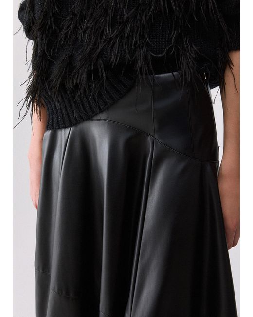 Liu Jo Black Coated Fabric Midi Skirt