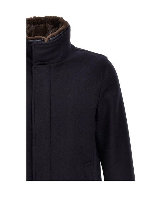 Herno Blue Logo Plaque High-Neck Coat for men