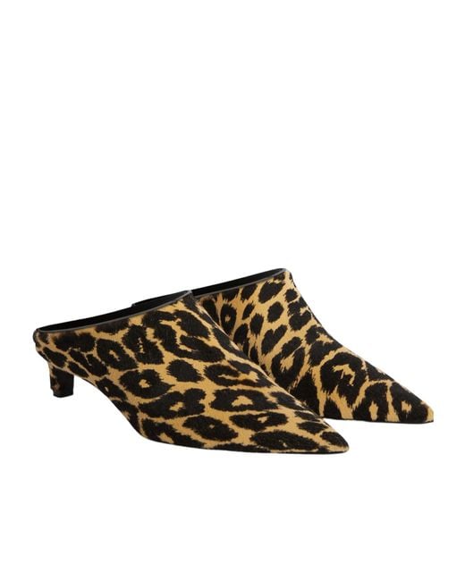 Jil Sander Brown Leopard-Printed Pointed Toe Mules