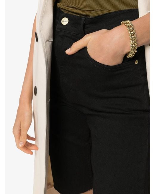FRAME Black Le Vintage Bermuda Raw-Edge Shorts