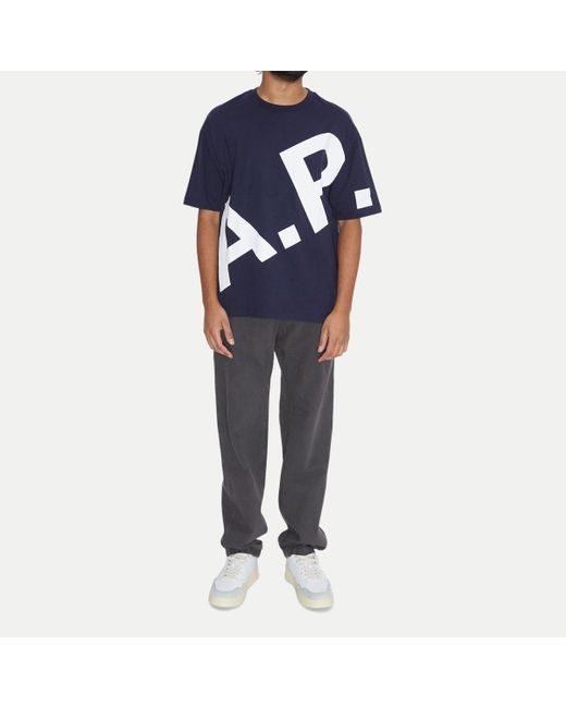 A.P.C. Blue Logo-Printed Cotton T-Shirt for men
