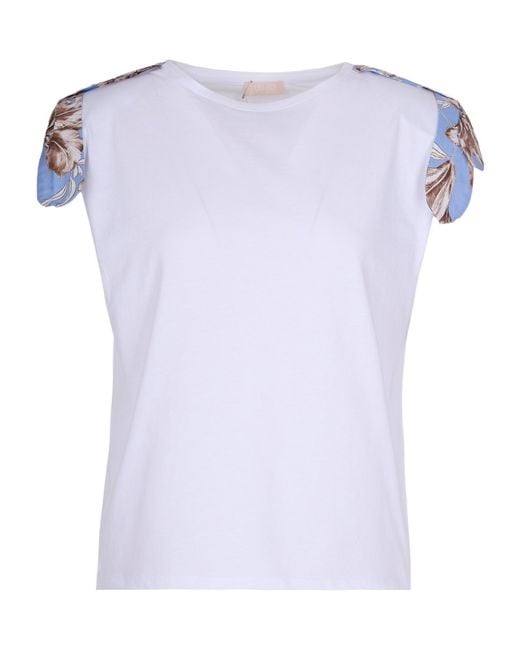 Liu Jo White Floral Printed Sleeve T-Shirt