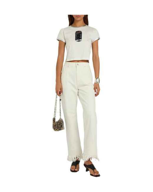 Rabanne White Fringed Straight-Leg Jeans
