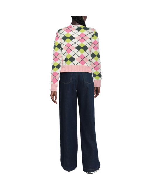 Ganni White Geometric Pattern Knitted Top