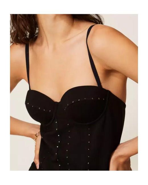 Twinset Black Rhinestones-Embellishment Mini Dress