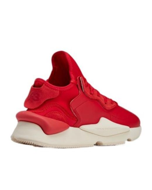 Y-3 Red Logo Embossed Lace-Up Sneakers for men