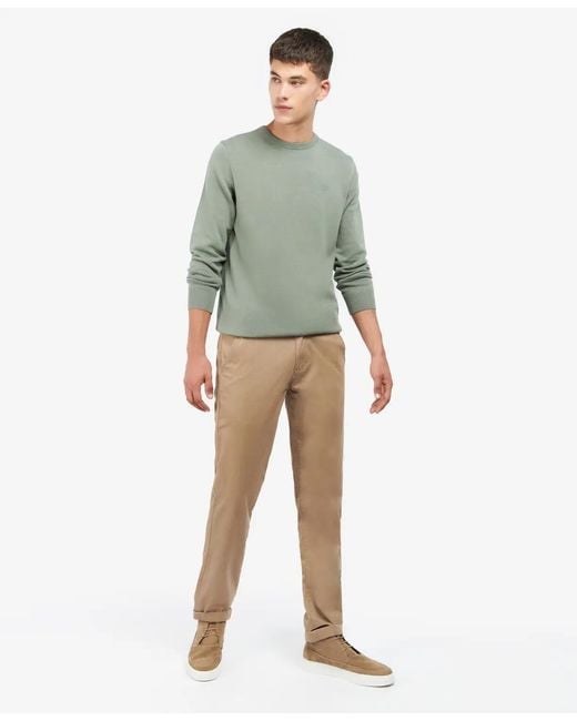 Barbour Green Pima Crewneck Jumper for men