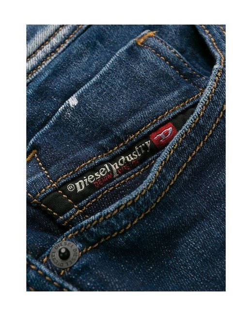 DIESEL Blue Faded Distressed Skinny Jeans for men