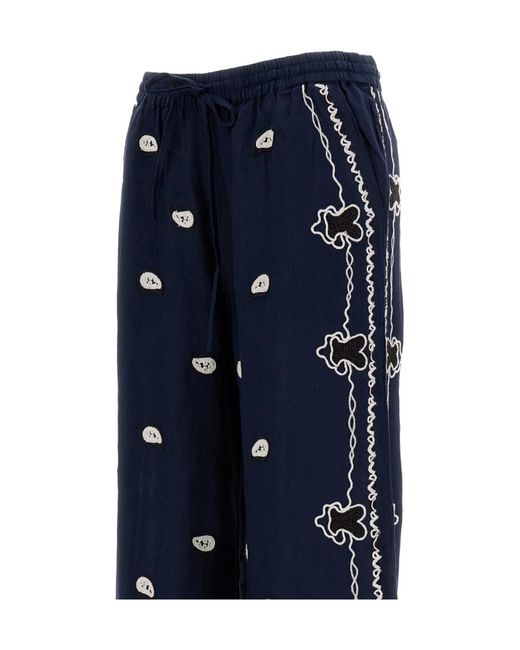 P.A.R.O.S.H. Blue Embroidered Wide-Leg Trousers