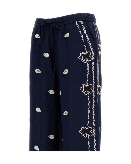 P.A.R.O.S.H. Blue Embroidered Wide-Leg Trousers